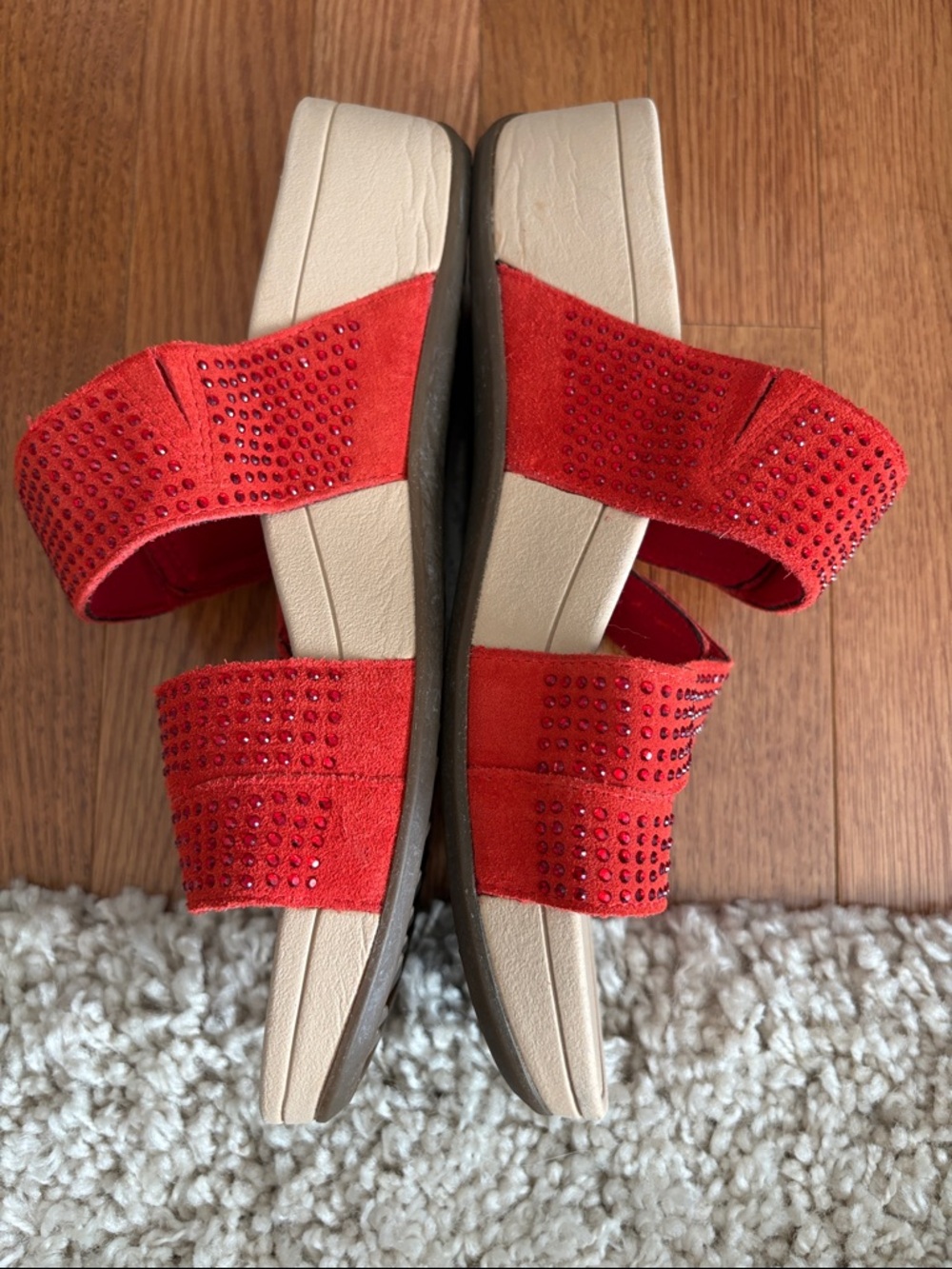 Vionic Alexis Red Strappy Embellished Platform Wedge Slide Sandals - Picture 3 of 6
